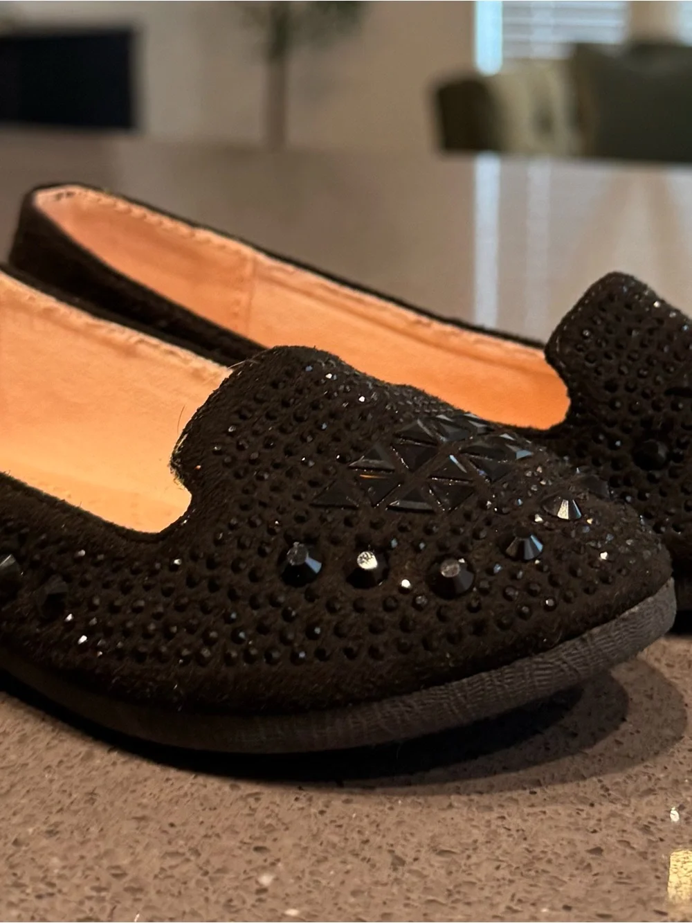 Black Embellished Little Girl’s Ballet Flats
